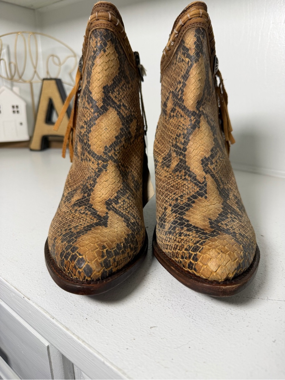 Liberty Black Boots Women 11 NWT Snakeskin Fringe Western Ankle Booties Handmade - Picture 3 of 10